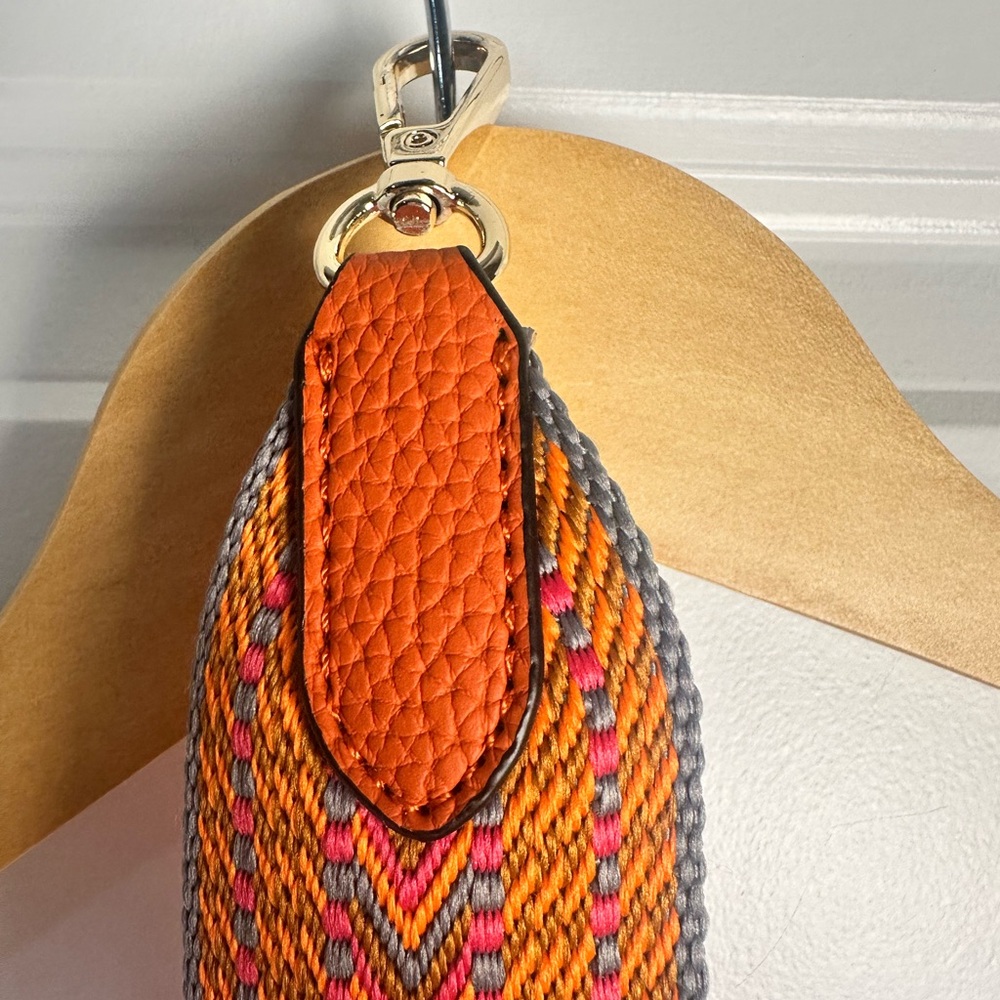 Adjustable Woven Bag Strap – Orange/Pink Chevron – Leather Ends & Gold Hardware - Picture 2 of 8
